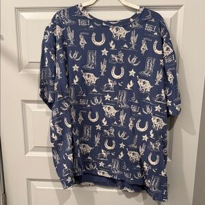 Free People Blue and White Short Sleeve Tee